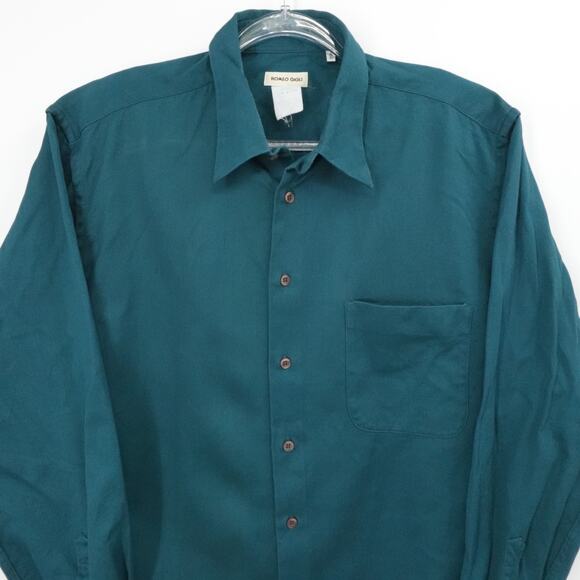 Romeo Gigli Shirt Mens 42 Green Textured Luxury Business Office Button Pock - Picture 8 of 13